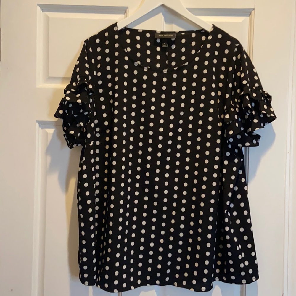 Silk polka dot ruffled sleeve blouse